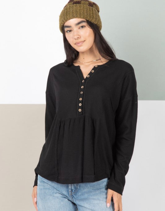 Henley Waffle Knit Top