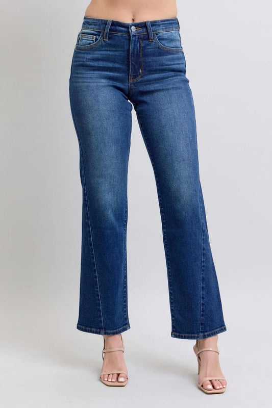 JB82629: Mid-Rise Side Seam Detail Straight Jeans