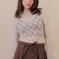 Fitted Sheer Mesh Lace Knit Top: CHAMPAGNE