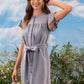 CHAMBRAY BUTTON UP FLUTTER SLEEVE DRESS