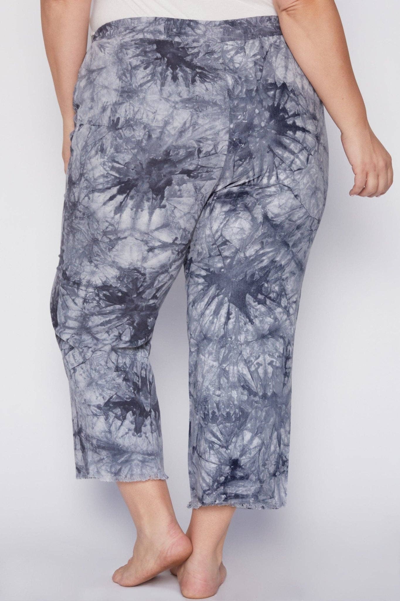 Curvy Linen-Blend Tie-Dye Pants