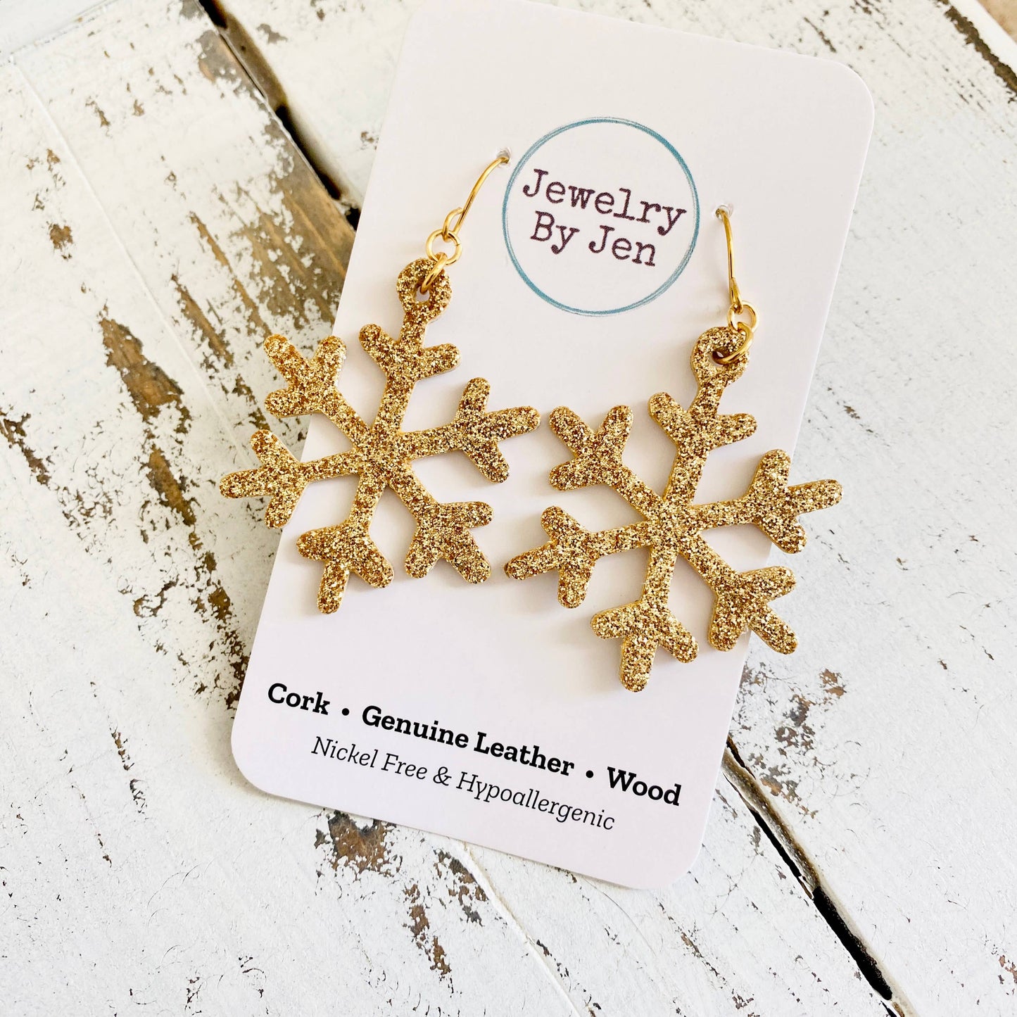 Snowflake Earrings: Gold Fine Glitter