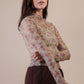 Fitted Sheer Mesh Lace Knit Top: CHAMPAGNE
