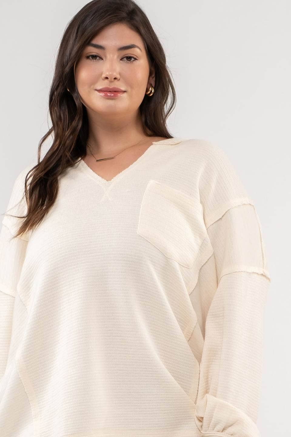 CURVY PATCHWORK SPLIT NECK TOP