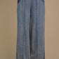 Smock Waist Washed Chambray Wide Pants