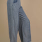Smock Waist Washed Chambray Wide Pants