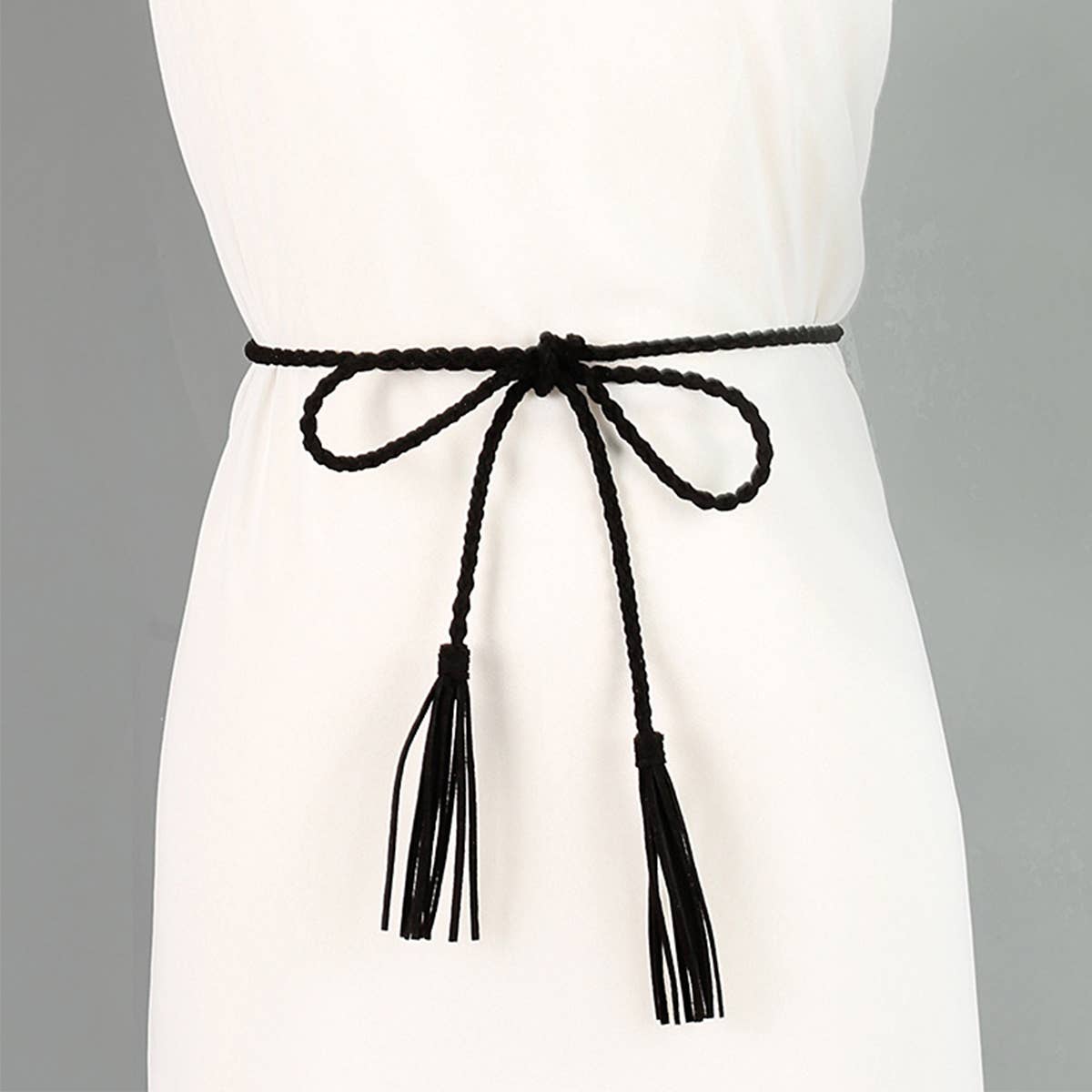 Black Tassel Skinny Belt