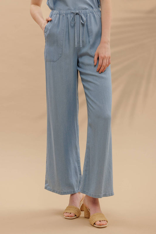 Wide-Leg Chambray Pants