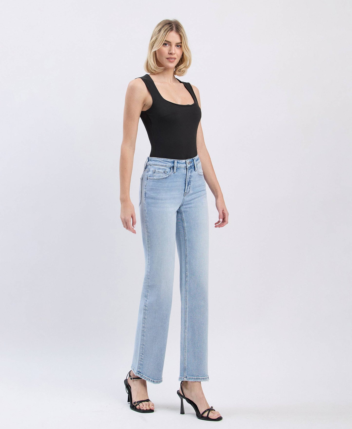 LV1681:HIGH RISE SLIM WIDE LEG JEANS