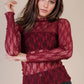 Fitted Sheer Mesh Lace Knit Top: CHAMPAGNE