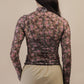 Fitted Sheer Mesh Knit Top: LEOPARD