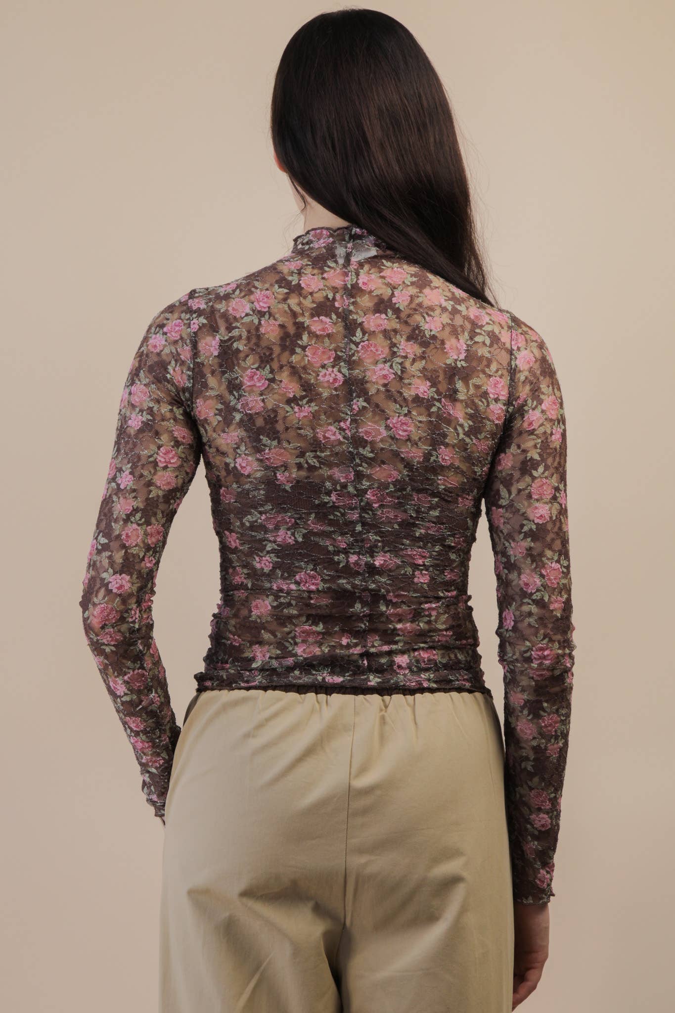 Fitted Sheer Mesh Knit Top: LEOPARD