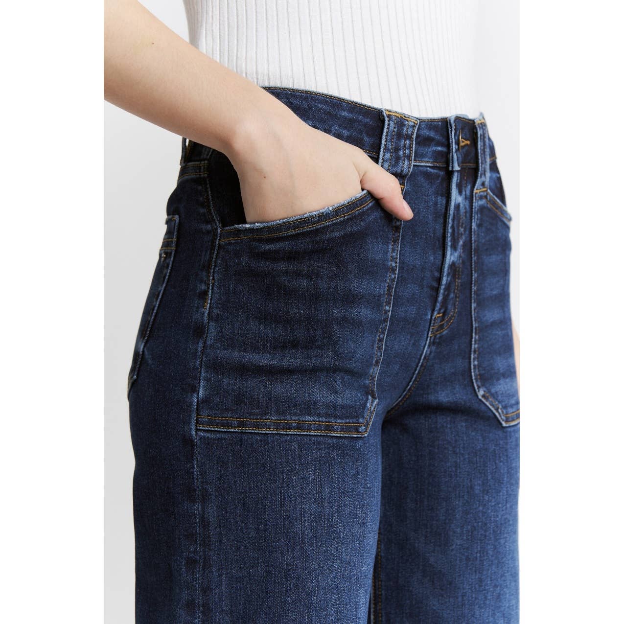 MICA: HIGH RISE WIDE LEG w/ PATCH PKT JEANS