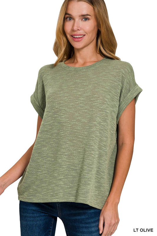 Roll-Sleeve Lightweight Sweater