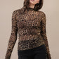 Fitted Sheer Mesh Lace Knit Top: CHAMPAGNE