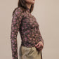 Fitted Sheer Mesh Lace Knit Top: CHAMPAGNE