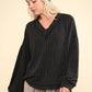 Two Tone Ribbed V-Neck Top