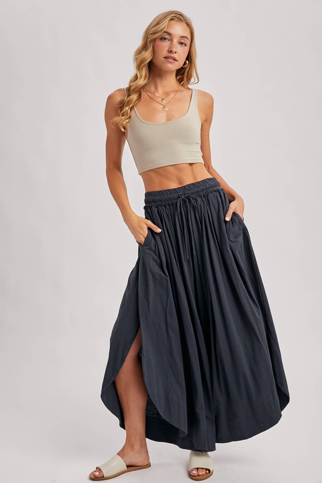 SIDE SLIT WIDE LEG PANTS