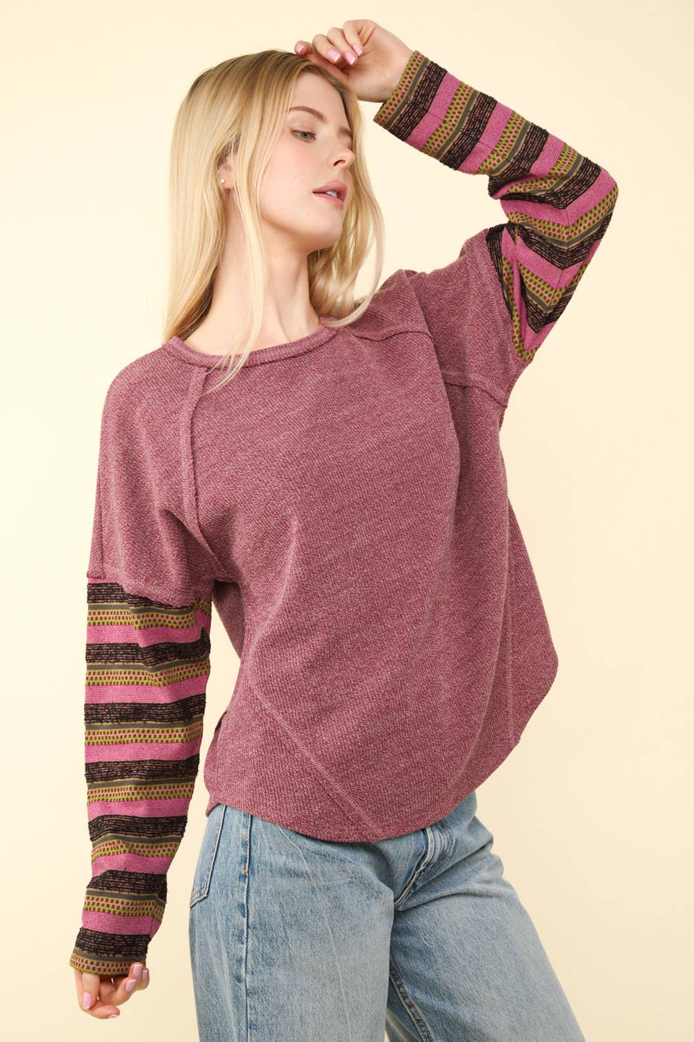 Contrast Striped Sleeve Top