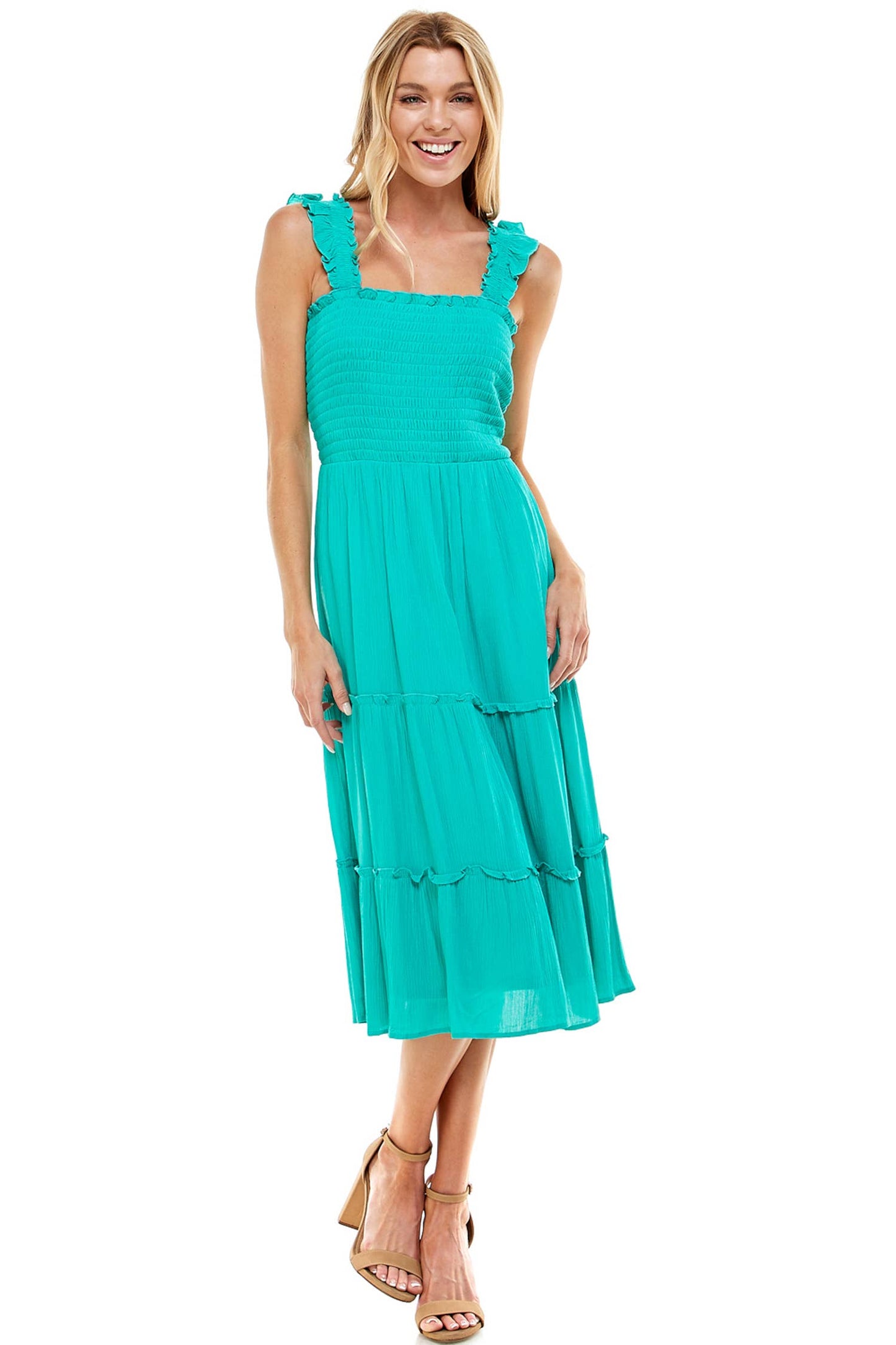 SMOCKED TOP RUFFLE DRESS
