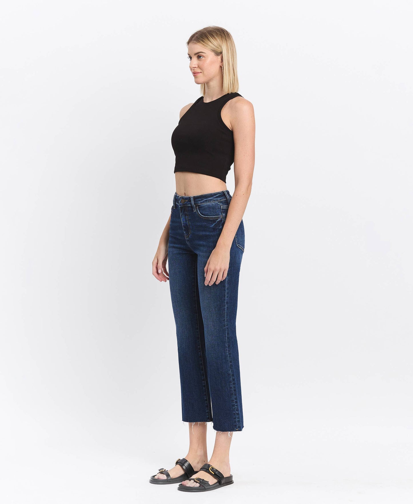 LV1618: HIGH RISE RAW HEM KICK FLARE JEANS