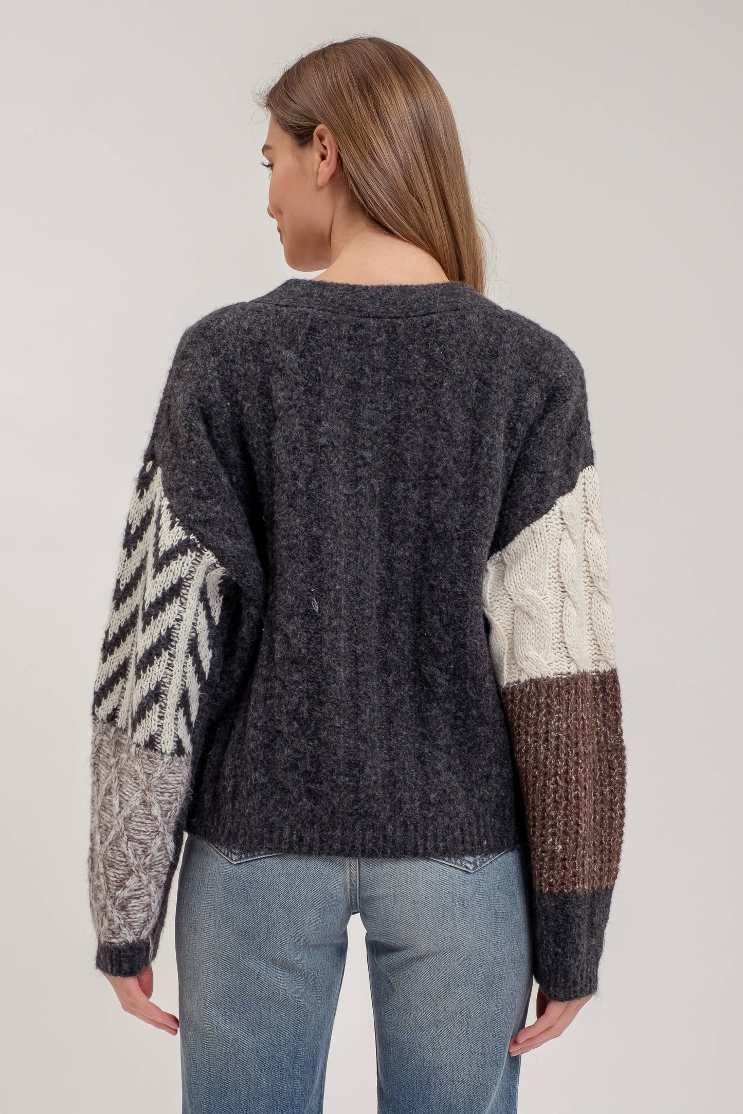 PATCHWORK CABLE KNIT CARDIGAN