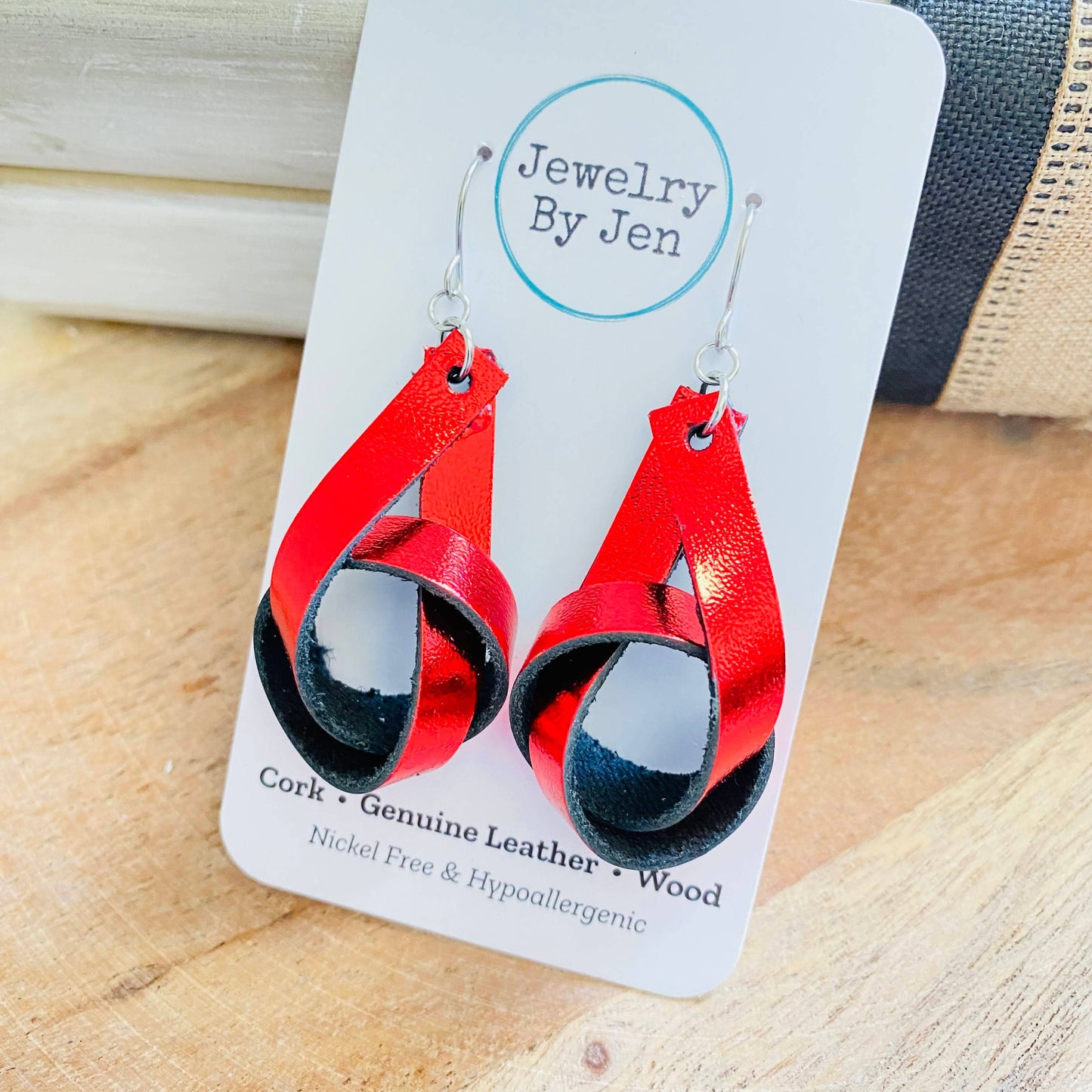 Knot Earrings: Metallic Red