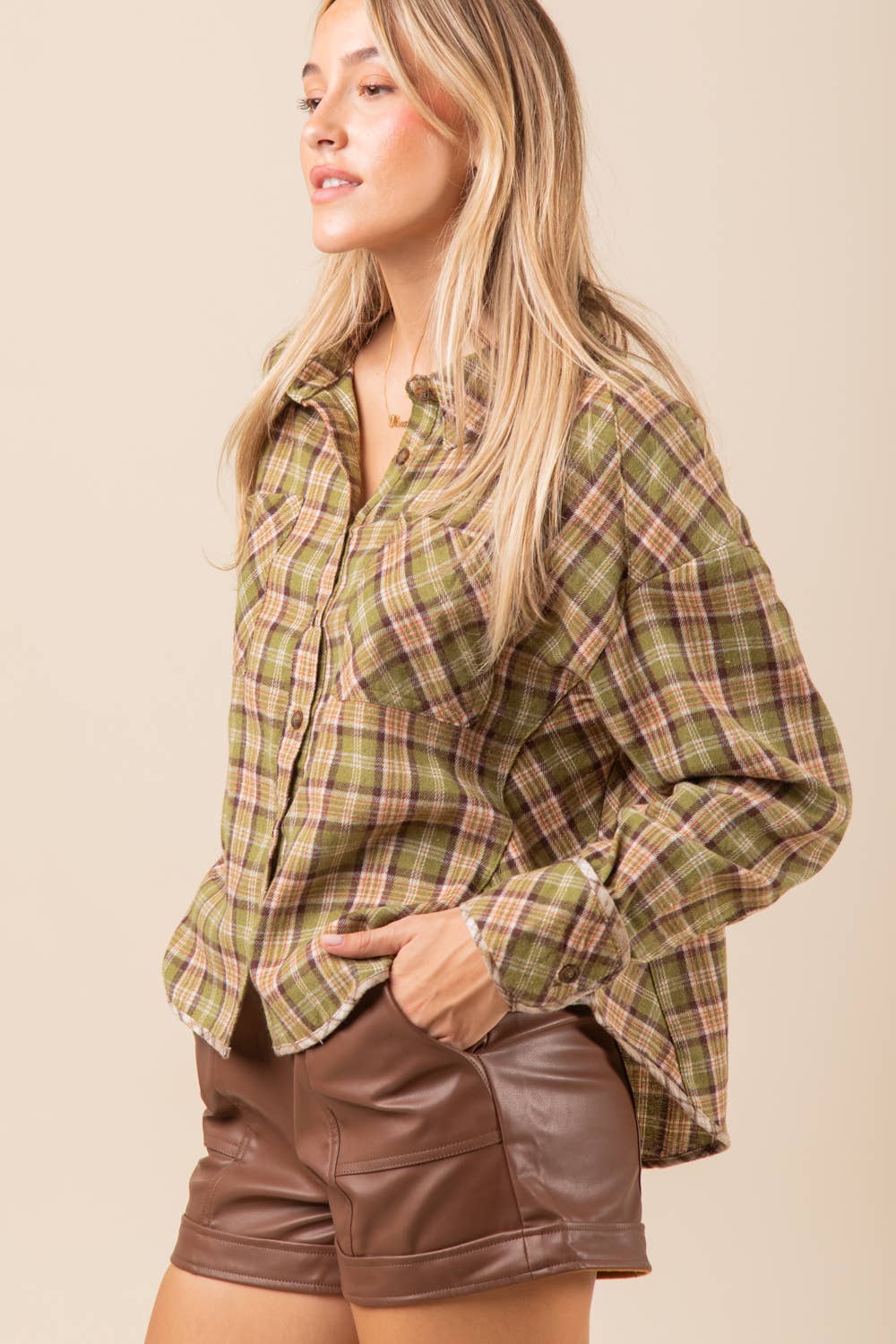 Plaid Oversized Button-Up Shirt