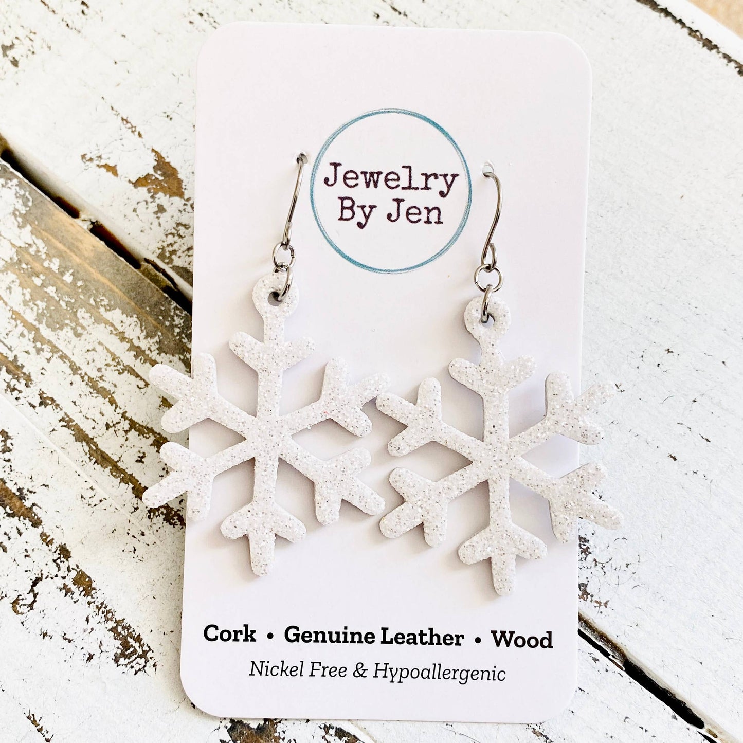 Snowflake Earrings: White Glitter