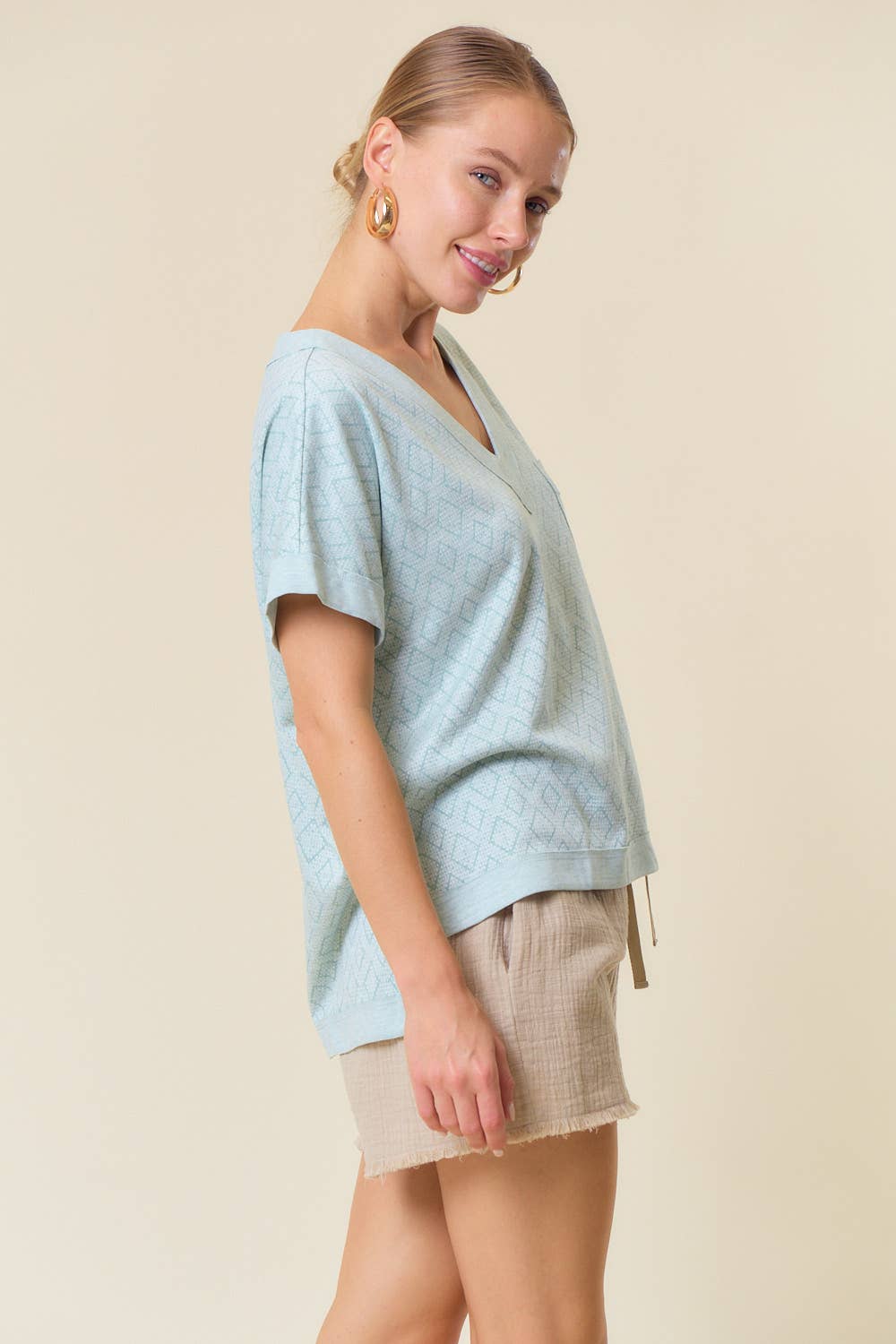 Jacquard V-neck Top