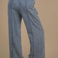 Smock Waist Washed Chambray Wide Pants