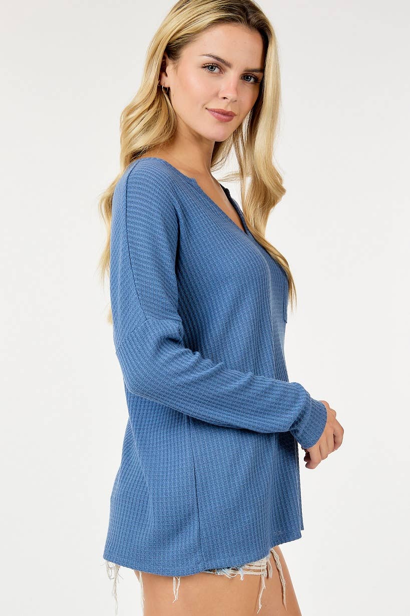 Deep V-neck Waffle Top