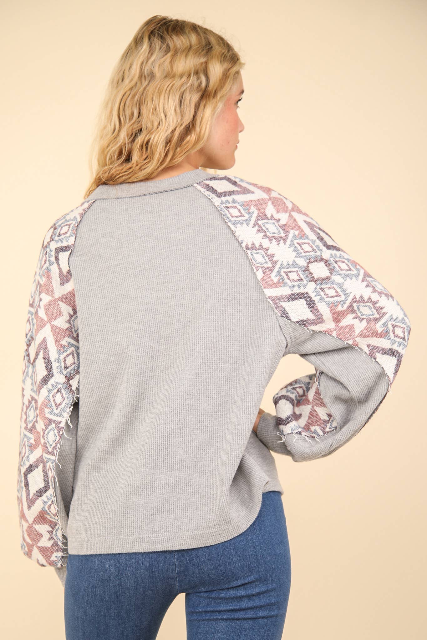 Aztec Printed Sleeve Knit Top