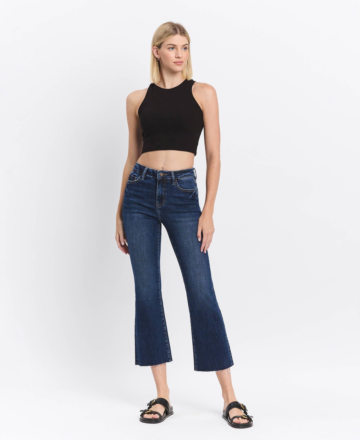LV1618: HIGH RISE RAW HEM KICK FLARE JEANS