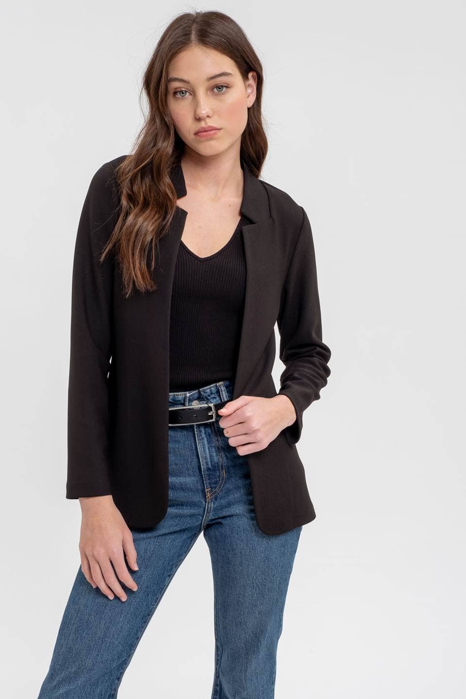 BLACK NOTCH COLLAR LONG LINE BLAZER