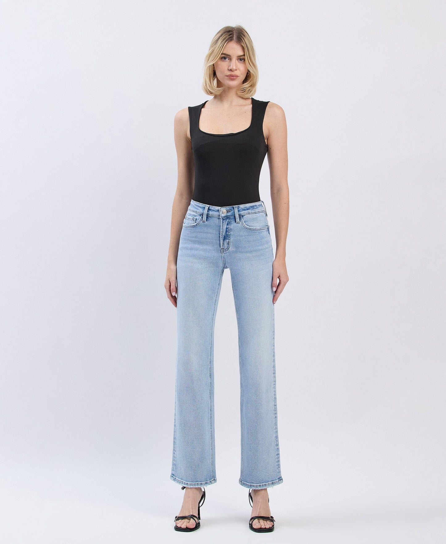 LV1681:HIGH RISE SLIM WIDE LEG JEANS