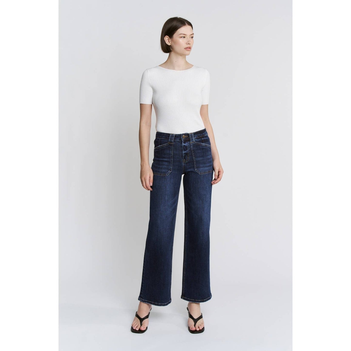 MICA: HIGH RISE WIDE LEG w/ PATCH PKT JEANS