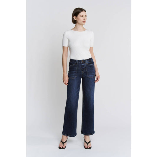 MICA: HIGH RISE WIDE LEG w/ PATCH PKT JEANS