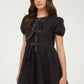 FRONT TIE PUFF SLEEVE BABYDOLL DRESS