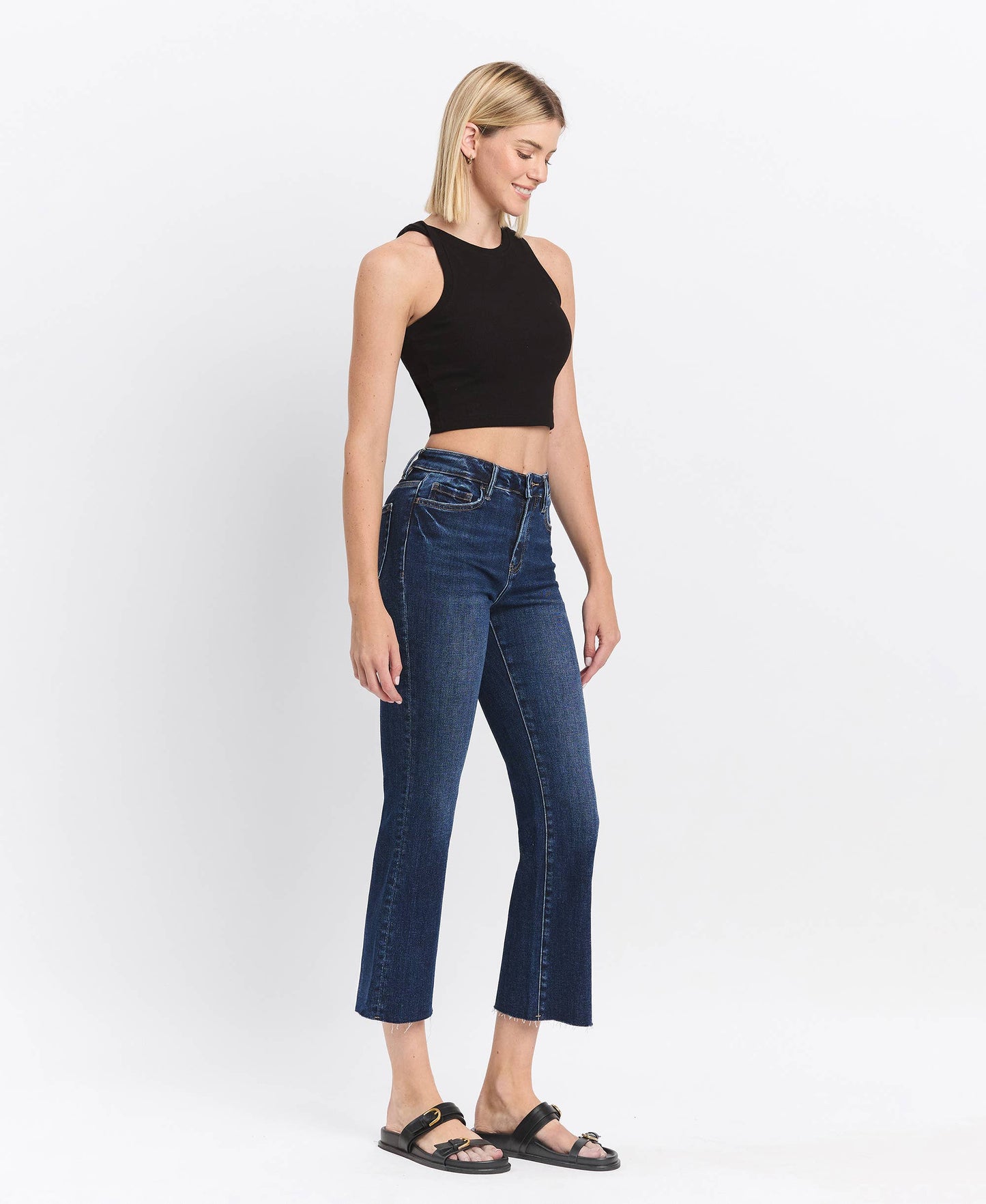 LV1618: HIGH RISE RAW HEM KICK FLARE JEANS