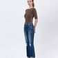 LV1163: MID-RISE DESTROYED HEM CROP KICK FLARE JEANS