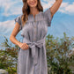 CHAMBRAY BUTTON UP FLUTTER SLEEVE DRESS