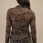 Fitted Sheer Mesh Lace Knit Top: CHAMPAGNE