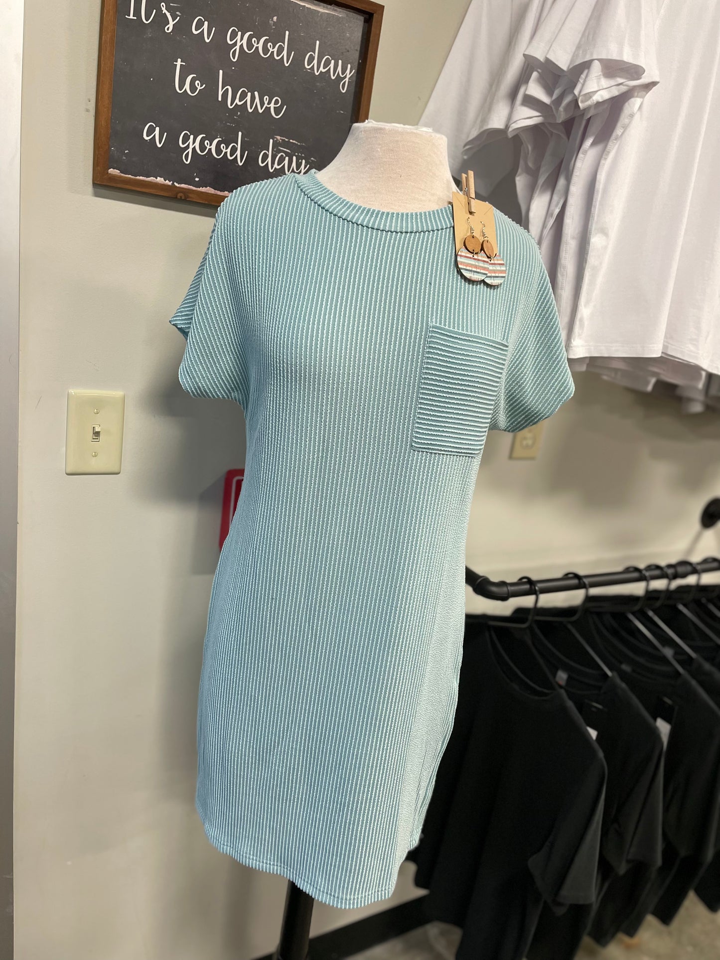 Ribbed Knit Shirt Dress