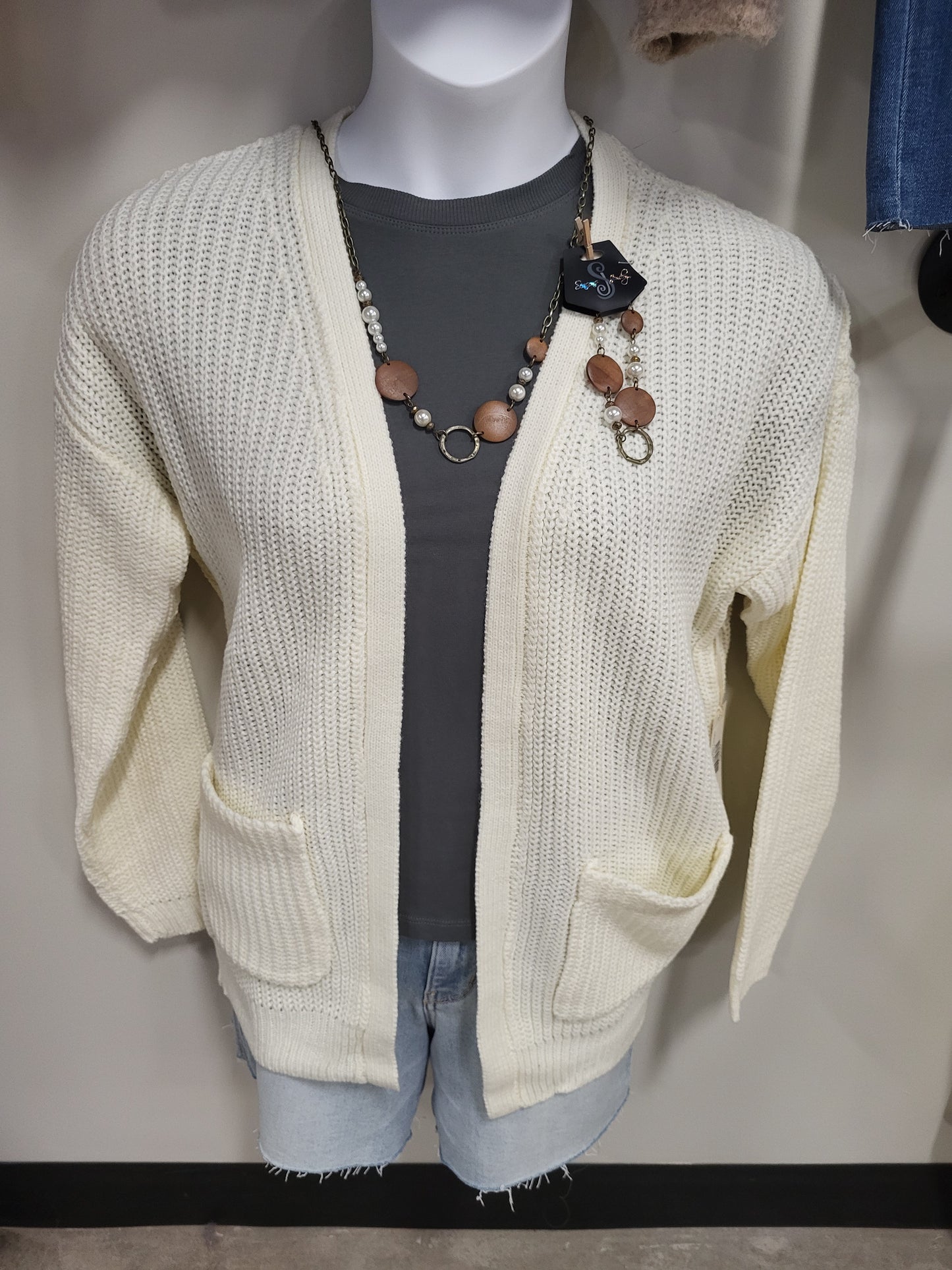 Waffle Knit Open Front Sweater Cardigan