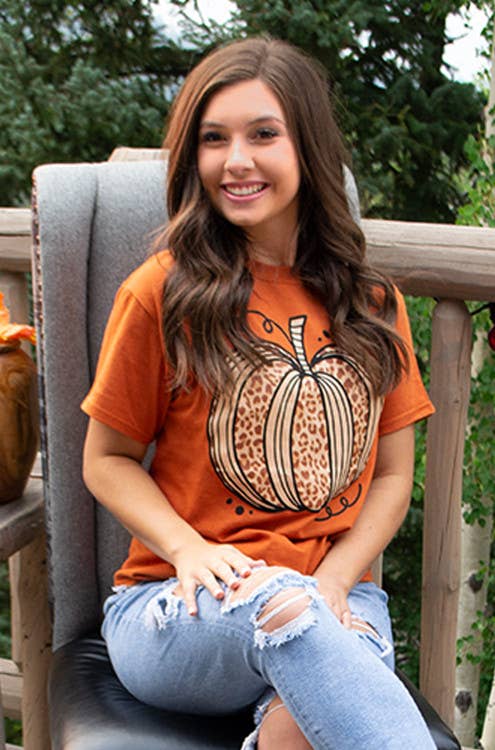 Sassy Autumn Leopard Pumpkin Tee