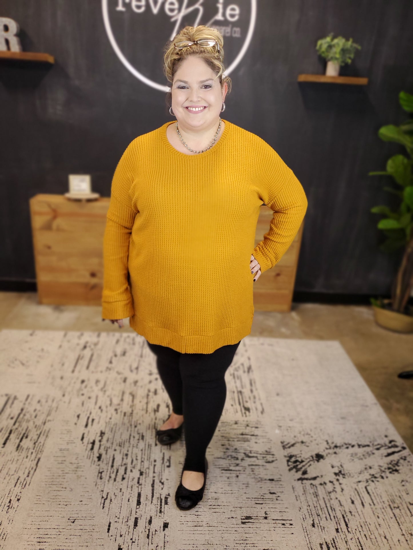 Cozy Up Golden Thermal Curvy Sweater